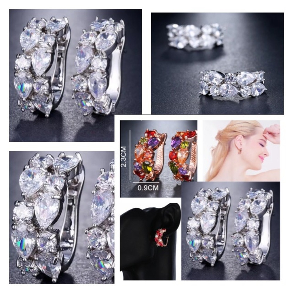 NEW!💙💎GORGEOUS! SILVERY! CZ! HOOPS!💎💙STUNNING! - Picture 7 of 8